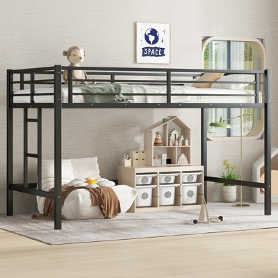 Lycvki Twin Size Black Metal Loft Bed with Easy Climbing Ladder and Guardrails for Kids