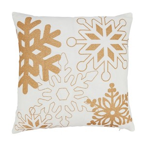 Saro Lifestyle Icy Delight Snowflakes Down Filled Throw Pillow, 18", Gold - 1 of 3