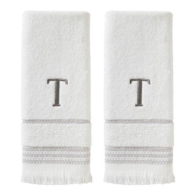 SKL Home By Saturday Knight Ltd Casual Monogram Hand Towel Set A - 2-Count - 16X26", White