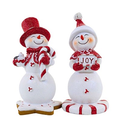 Transpac 6.0 Inch Peppermint Cookie Snowmen Candy Cane Joy Not Cocoa Snowman Figurines