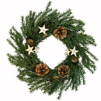 Northlight Pine Cones and Stars Pine Sprig Christmas Wreath, 10-Inch, Unlit