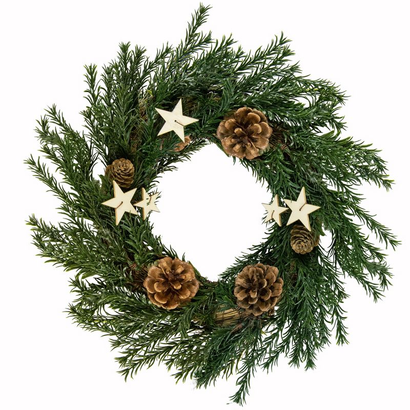 Northlight Pine Cones and Stars Pine Sprig Christmas Wreath, 10-Inch, Unlit, 1 of 4