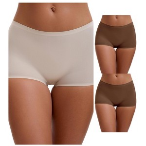 INSPIRE CHIC Women's High Waist Seamless Boyshorts Elastic Waistband Ice Silk Breathable Shorts 3 Packs - 1 of 4