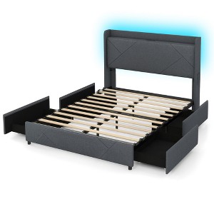 Tangkula Bed Frame w/LED Lights Charging Station 2 Storage Pockets & 4 Drawers - 1 of 4