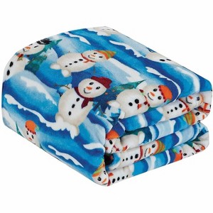 Kate Aurora Holiday Living Ultra Soft & Cozy Christmas White Snowman Plush Accent Throw Blanket - 50 in. W x 60 in. L - 1 of 2
