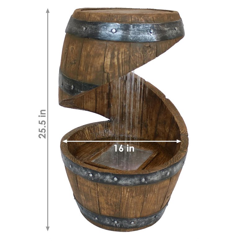 Sunnydaze 25"H Electric Resin Spiraling Barrel Outdoor Water Fountain with LED Lights, 4 of 12