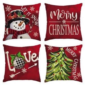 Merry Christmas Let It Snow Love Snowman Red Throw Pillow Covers, 18 x 18 Inch - 1 of 4