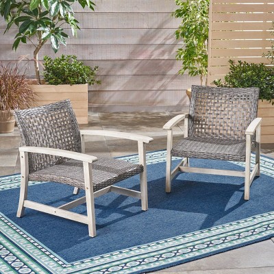 Antique Patio Arm Chair Set Of 2,High-quality Wicker Patio Chair With Acacia Wood Frame -Maison Boucle