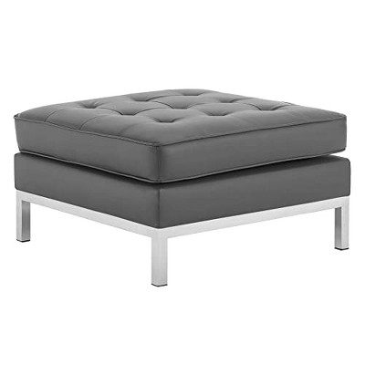 Modway Loft Tufted Upholstered Faux Leather Ottoman - Silver Gray