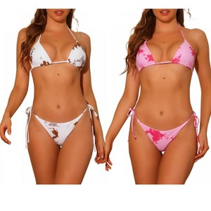 Elerevyo Women's Tie Dye Halter Tie Side Triangle Bottoms Swimwear Bathing Suits 2 Sets - 1 of 4