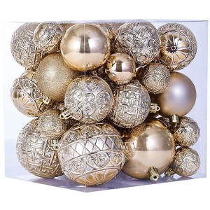 Aoibox 46 Piece Champagne Christmas Ornament Set Shatterproof Ball Ornaments in 3 Sizes with 10 Velvet Bows and 36 Hanging Hooks - 1 of 4