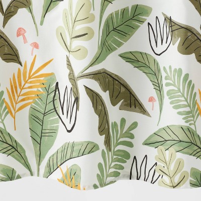 Green and White Botanical Print Fabric Shower Curtain