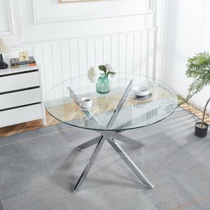 NicBex Minimalist Round Glass Dining Table with Cross Metal Legs,Modern Kitchen Table Bar Table,Dining Room Furniture - 1 of 4