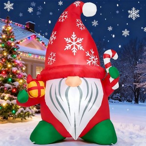 Joyfy 6 FT Tall Christmas Inflatable Outdoor Decoration, Gnome with Gift & Candy Cane Inflatable with LEDs for Xmas Party Indoor Outdoor Holiday Decor - 1 of 4