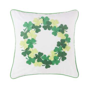 C&F Home Clover Wreath Applique 18 X 18 Inch Throw Pillow St. Patrick's Day Decorative Accent Covers For Couch And Bed