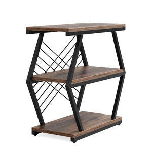FONTOI 25.6" 3-Tier End Table, Accent Table with Storage Shelves&Geometric Frame for Living Room, Bedroom, Small Spaces, Brown, 11.81"*24.8"*25.59" - 1 of 4
