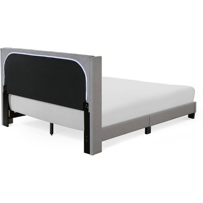 Gray Queen Linen Tufted Upholstered Bed with Wingback Headboard