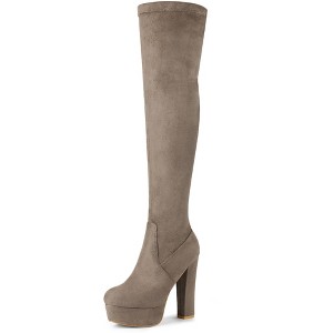 Allegra K Women's Round Toe Platform Block Heel Over Knee High Boots - 1 of 4