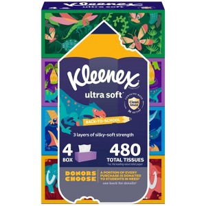 Kleenex Ultra Soft 3-Ply Facial Tissue - Back-to-School Pack - 4pk/480ct - 1 of 4