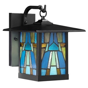 River of Goods 11.75" 1-Light Aqua Mission Style Outdoor Wall Lantern Sconce Bronze : ETL Listed, Metal & Glass - 1 of 4