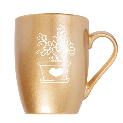 Elanze Designs Botanical Succulent Nature Coffee Cup Mug 10 Ounce Ceramic With Shimmery Metallic Finish Elegant Minimalist Jade Plant Silhouette Vegas