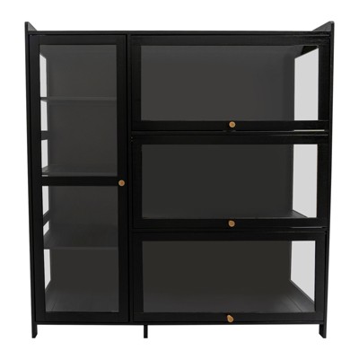 YIYIBYUS Black 3 Tier Cabinet with Doors Display Cabinet Storage Cabinet