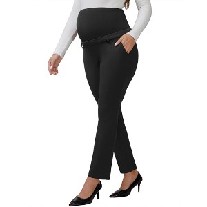 INSPIRE CHIC Women's Maternity Pants for Work Over the Belly High Waisted Office Pregnancy Trousers with Pockets - 1 of 4