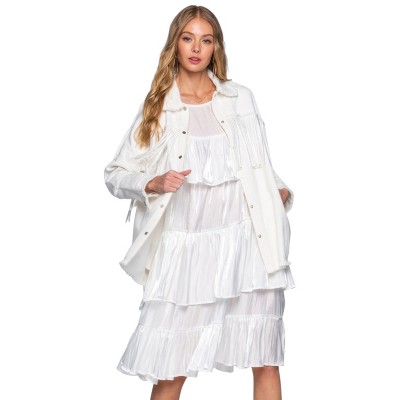 Slickblue White Ruffle Midi Dress, Women’s Shimmering Loose Fit, Elegant Day-to-Night, Sizes S-XL