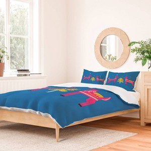 Deny Designs Full/Queen Showmemars Festive Deers In Hot Pink Duvet Cover and Pillow Sham Pink - 1 of 4
