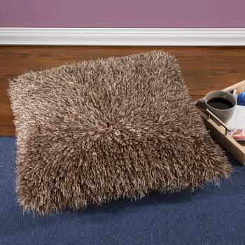 Hastings Home Oversized Luxury Square Plush Floor or Throw Pillow with Faux Fur for Bedroom, Living Room, or Dorm - Mocha