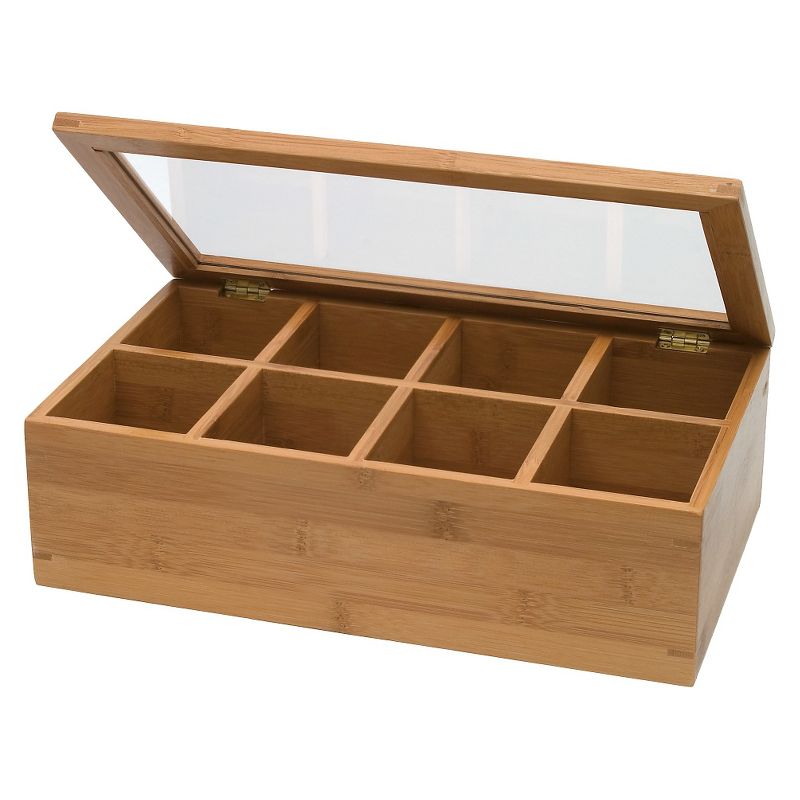 Bamboo 8-Compartment Tea Box with Acrylic and Bamboo Lid - Lipper International, 3 of 8