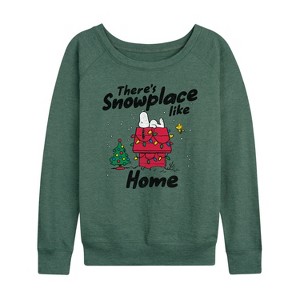 Women's - Peanuts - Theres Snowplace Like Home Lightweight French Terry Wide Neck Long Sleeve Graphic Shirt - 1 of 4