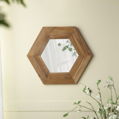 18"Hexagon Wood Frame Mirror Small Decorative Mirrors,Vintage Wall Mirror,Mirror For Wall Living Room Lounge Wall Mirror-The Pop Home