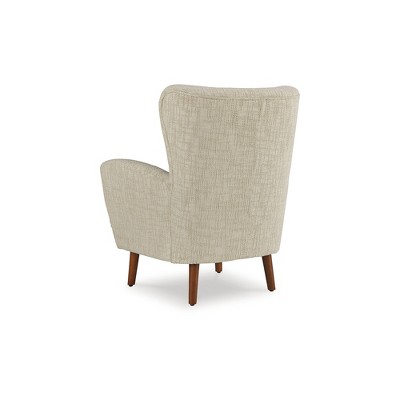 Beige Tufted Wingback Accent Chair with Brown Legs