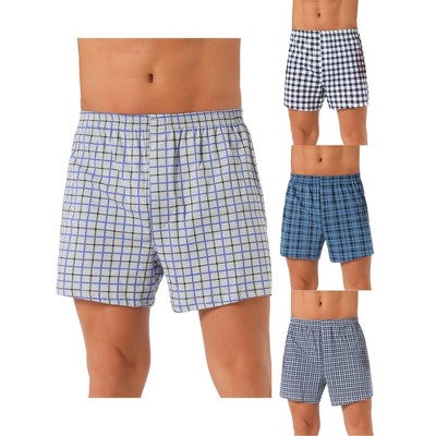 INSPIRE CHIC Men's 4 Pack Classic Elastic Waist Plaid Pattern Underwear Boxer Shorts