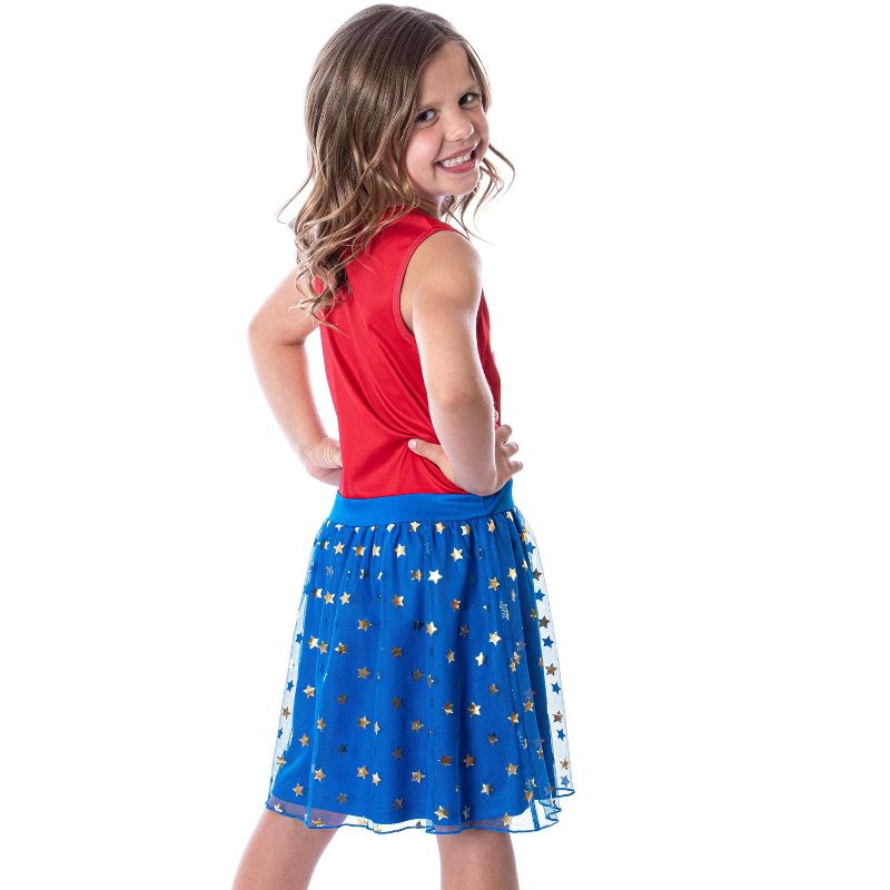 DC Comics Girl's Wonder Woman Logo and Stars Tank Nightgown Costume Pajama Red/Blue, 4 of 5
