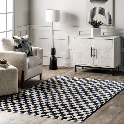 Navy and Beige Geometric Synthetic 8' x 10' Area Rug