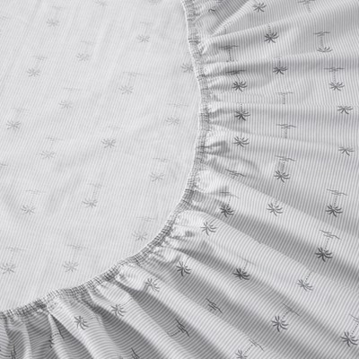 Gray Cotton Percale Queen Sheet Set with Palm Print