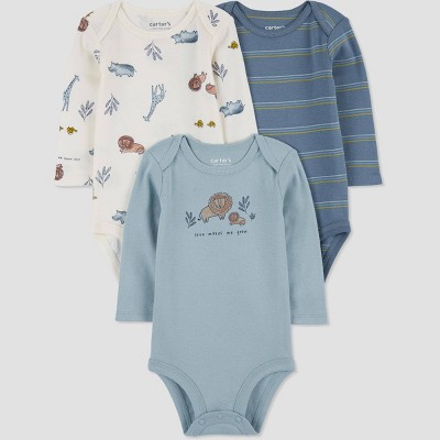 Carter's Just One You® Baby Boys' 3pk Long Sleeve Bodysuit - White/Blue 3M
