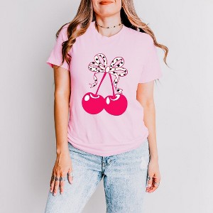 Simply Sage Market Women's Coquette Cherries Spotted Bow Short Sleeve Graphic Tee - 1 of 4