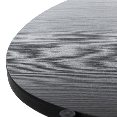 Transitional Oval Coffee Table in Dark Grey Oak with Black Iron Legs