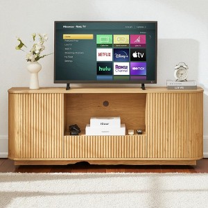 64-Inch Wavy TV Stand, Modern Storage Cabinet with Rounded Corners, Vertical Stripe Sideboard for Living Room Bedroom Entryway - 1 of 4