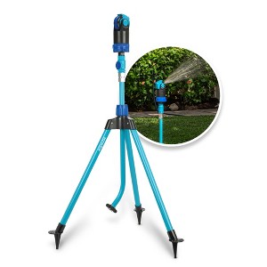Aqua Joe 6 Pattern Adjustable Sprinkler Mister with Metal Tripod Stand, Rotating Head, and Telescoping Height ,4100 Square Feet Coverage, Blue - 1 of 4