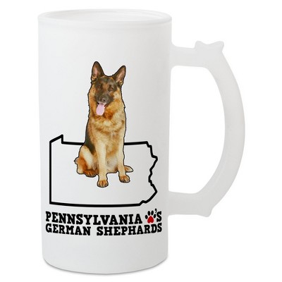 Elanze Designs The Keystone State Pennsylvania Loves German Shepherds Matte White Frosted Glass Classic Mug Stein, 16 Ounce