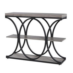 39" Farmhouse Console Table with 3 Shelves, Slim Sofa Table with Geometric Metal Legs for Entryway, Hallway or Behind Couch - 1 of 4