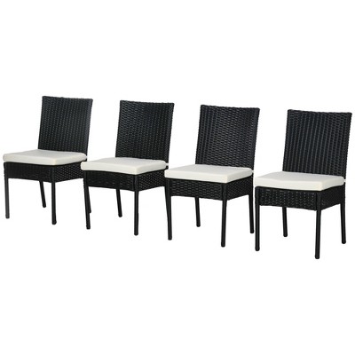 NicBex 4pc Patio Dining Chairs Outdoor PE Wicker Armless Chairs with White Cushions and Backrest for Garden,Black