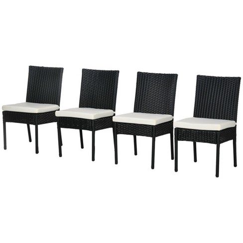 NicBex 4pc Patio Dining Chairs Outdoor PE Wicker Armless Chairs with White Cushions and Backrest for Garden,Black - image 1 of 4