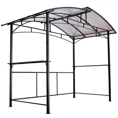 8x5ft Metal Grill Gazebo With Steel Hardtops Side Shelves Easy Assembly UV-Resistant Canopy BBQ Shelter For Outdoor