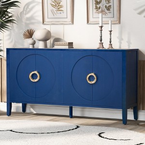 Modern Farmhouse Sideboard Buffet Cabinet, Kitchen Storage Cabinet With Adjustable Shelves And 4 Doors, Coffee Bar Cupboard Navy Blue - 1 of 4