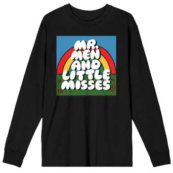 Mr. Men And Little Miss Classic Rainbow Logo Crew Neck Long Sleeve Men's Black Tee